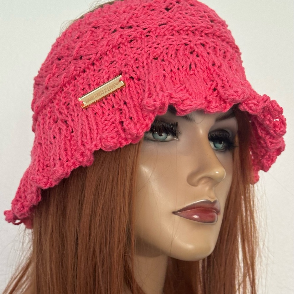 Hand Knits 2 Love Cotton Brim Open Top Hat Glowers Lace Designer  Fun Chic
